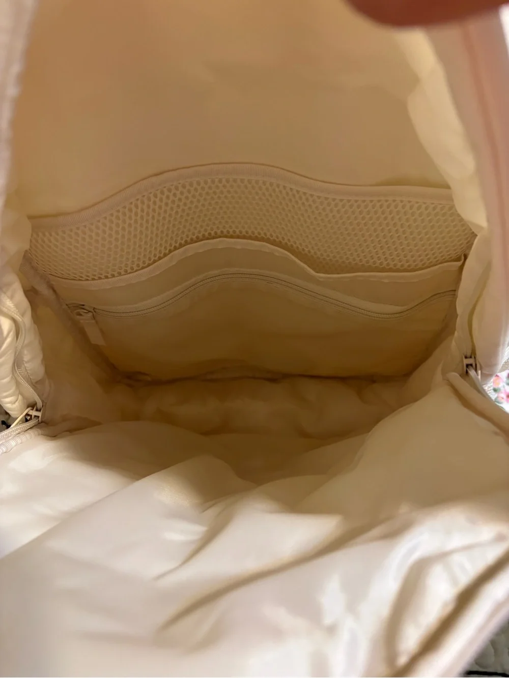 PINK Victoria's Secret Cream Quilted Backpack with Stripe Detail